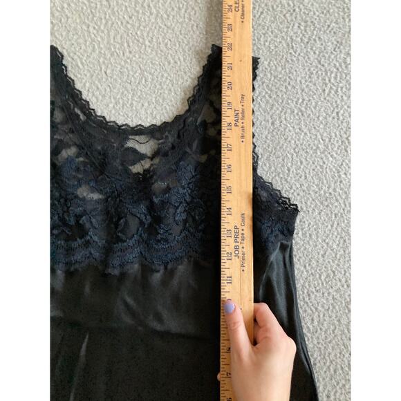 Vintage Cine Star Tank Top Small Satin Lace Round Neck Black Slip Cami Goth Y2K - Picture 11 of 14